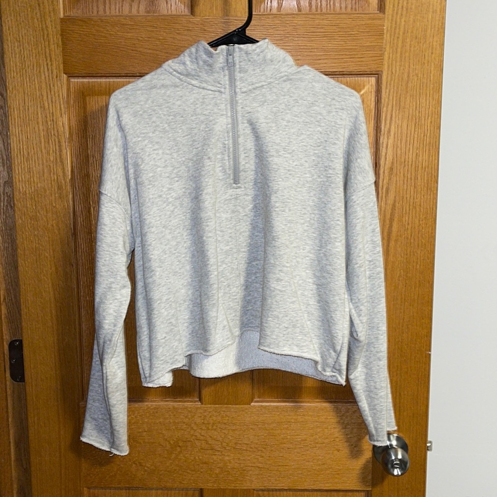 aerie Light Gray Half-Zip Hoodie Sweatshirt